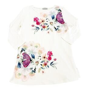 Artemerai Flower Patterned White 3/4 Long Sleeve Shirt Size XS Mint